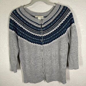 A. Giannetti Womens Fair Isle Cardigan Sweater Size M Gray/Blue Wool Blend‎